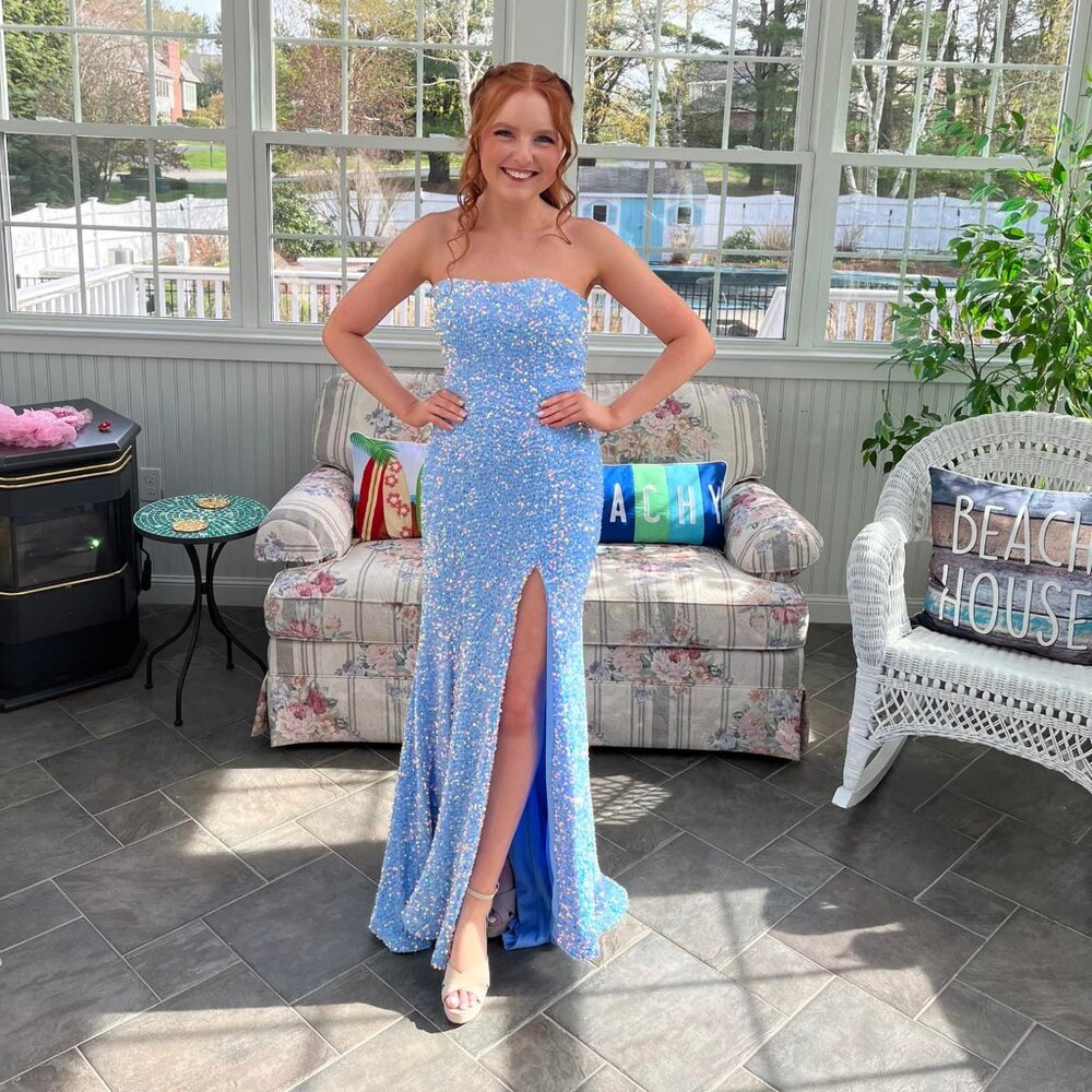 Sherri Hill Gorgeous Blue Sequins Strapless Prom Gown Size 2 Worn Once